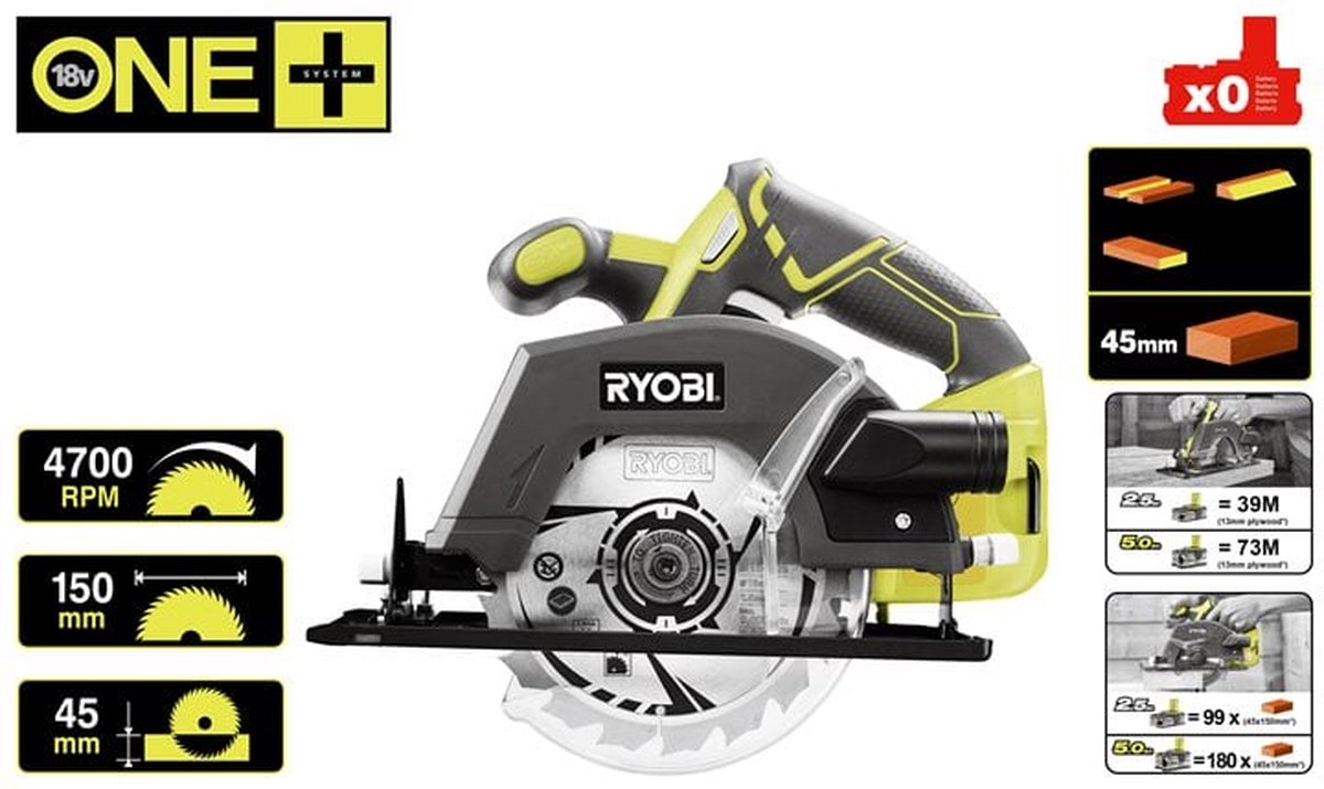 Ryobi R18CSP-0 One+ 18V Li-Ion Accu cirkelzaag body - 150mm – foto 3