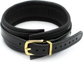 Kiotos Leather - Lederen Collar Met Goudkleurige Metalen Hardware - Zwart