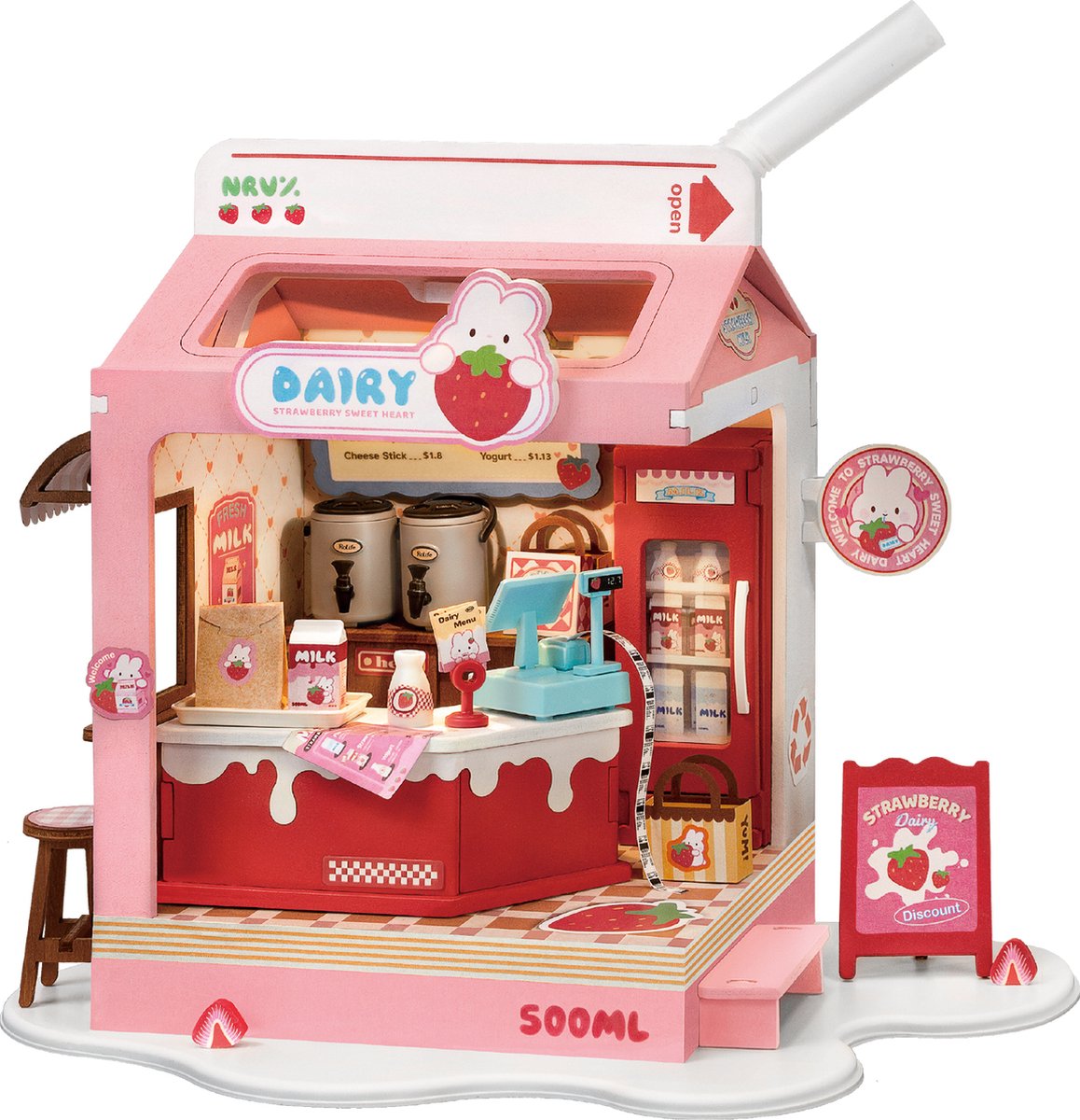 Robotime Rolife Strawberry Milk Box - DS034 - Knutselen - DIY - Miniatuur - Hobby - Miniatuurhuisje - Creatief