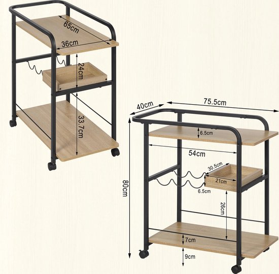 Home Aesthetics Bamboe keukenwagen met laden, planken, handdoekenrek, afsluitbare wielen, meubels