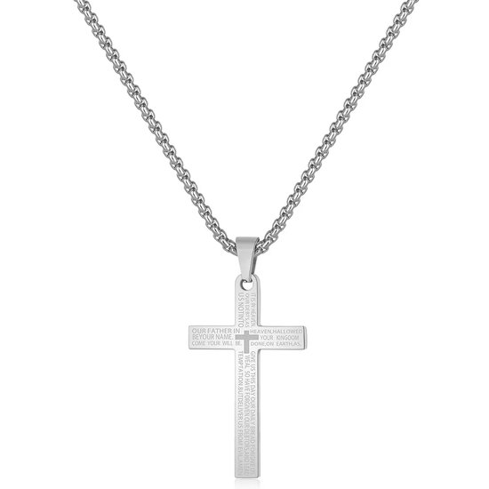 Fako Bijoux® - Cubaans Kruis Voor Mannen - Ketting Met Kruis - Heren Ketting - Holy Cross - 29x45mm - 50cm - 2mm - Stainless Steel - RVS - Staal - Zilverkleurig