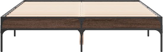 vidaXL - Bedframe - bewerkt - hout - metaal - bruin - eikenkleur - 120x200 - cm
