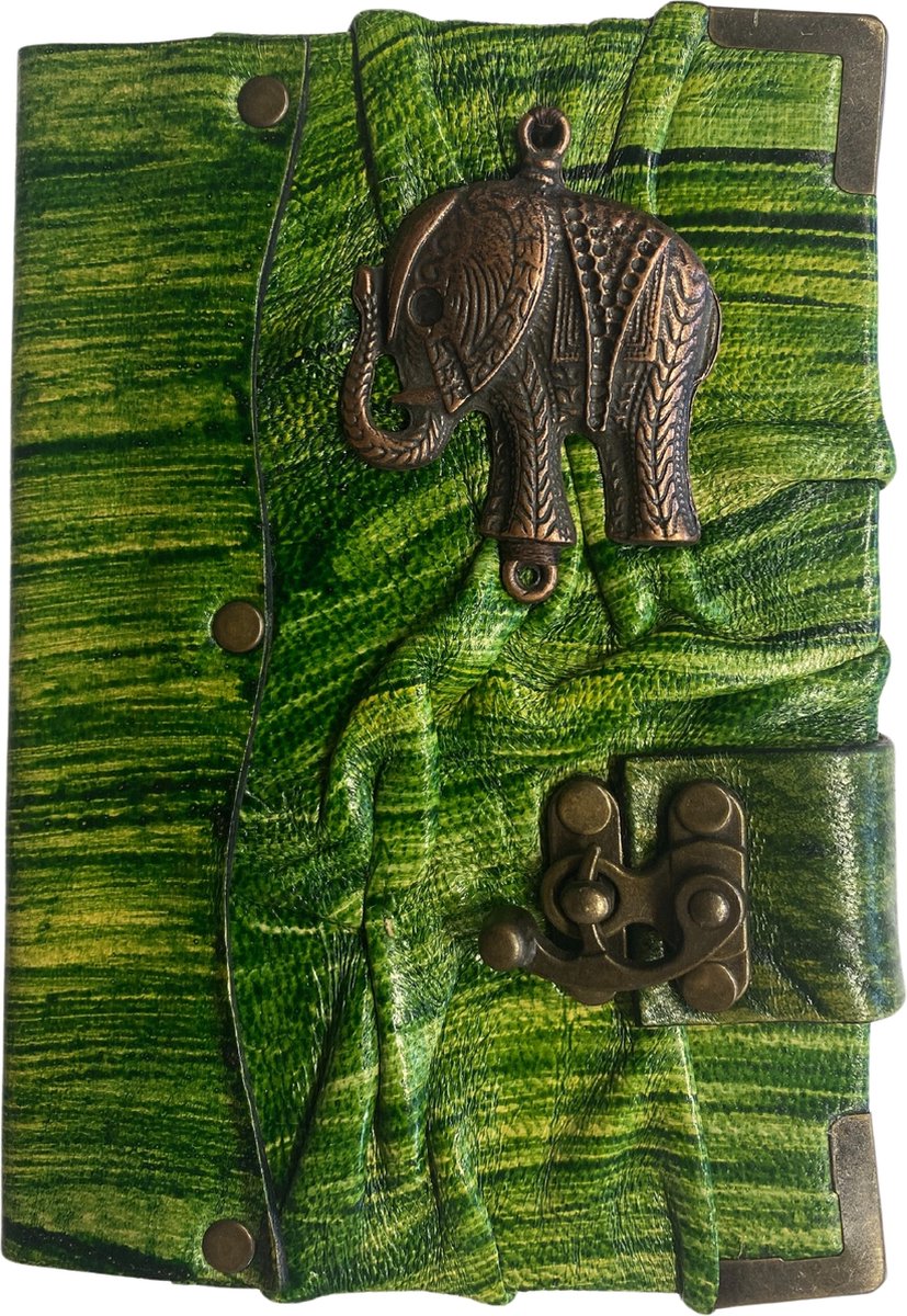 Vintage Schetsboek - Notitieboek - A6 - Olifant - Leer - Handgemaakt - Ongebleekt papier - Dagboek - Cadeau tip - Groen
