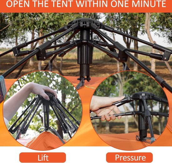 Tent - Pop-Up Tent voor 2-3 Personen - Waterdichte en Winddichte Kampeertent met Muggengaas en Draagtas - Ideaal voor Festivals, Camping en Outdoor - Snel en Automatisch Opzetten van Merkloos — afbeelding 4