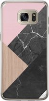 Casimoda® hoesje - Geschikt voor Samsung S7 Edge - Marble Wooden Mix - Backcover - Siliconen/TPU - Bruin