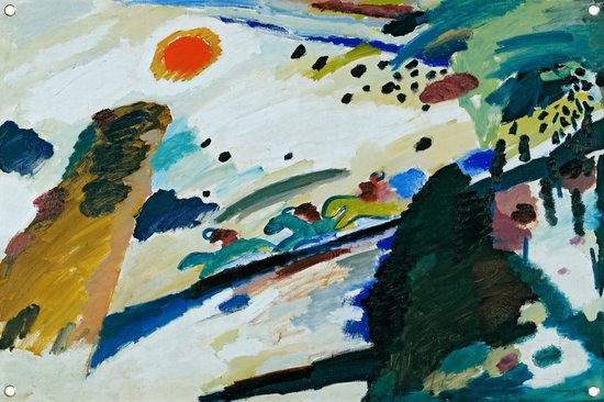Romantisch landschap - Wassily Kandinsky tuinposter - Abstractie poster - Tuinposter Oude Meesters - Tuinposters - Tuinschilderijen voor buiten - Tuin decoratie wanddecoratie tuinposter 150x100 cm