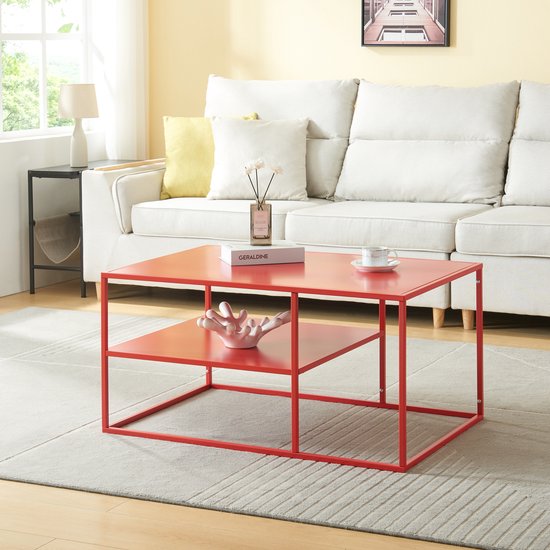 Table basse Solund avec étagère 45x90x60 cm rouge [en.casa]