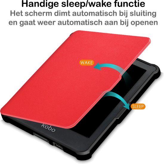 Hoesje Geschikt voor Kobo Clara HD Hoesje Luxe Bescherm Case Met Screenprotector - Hoes Geschikt voor Kobo Clara HD Hoes Book Cover - Rood van Hoesje  — afbeelding 3