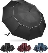 150 cm opvouwbare paraplu met reflecterende streep en 10 ribben - reizen compacte omgekeerde paraplu winddicht dubbele luifel automatisch openen en sluiten umbrella