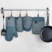 Ovenhandschoenen, hittebestendige pannenlappen, set, mini-ovenhandschoenen, ovenwanten met anti-slip siliconen gestreepte kookhandschoenen voor koken bakken - set van 4 - blauw