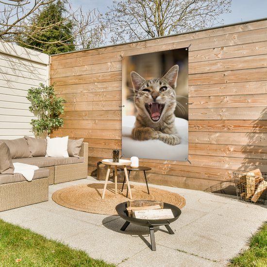 Affiche de jardin Close-up Chats - Yawning cat up close affiche de jardin toile en vrac 80x120 cm - Toile de jardin / Toile d'extérieur / Peintures pour l'extérieur (décoration de jardin)