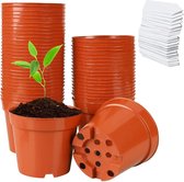 60 stuks plastic bloempotten, 7,5 cm plantenkwekerijpotten, kleine bloemcontainer, zaailingpotten met drainagegaten voor het verplanten van succulente fruitgroentezaailingen - met 100 stuks plantenlabels