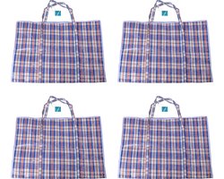 Big Shopper XL met Waterdichte Rits - Boodschappentas met Ritssluiting 95L - Set van 4 - Blauw, Wit & Rood