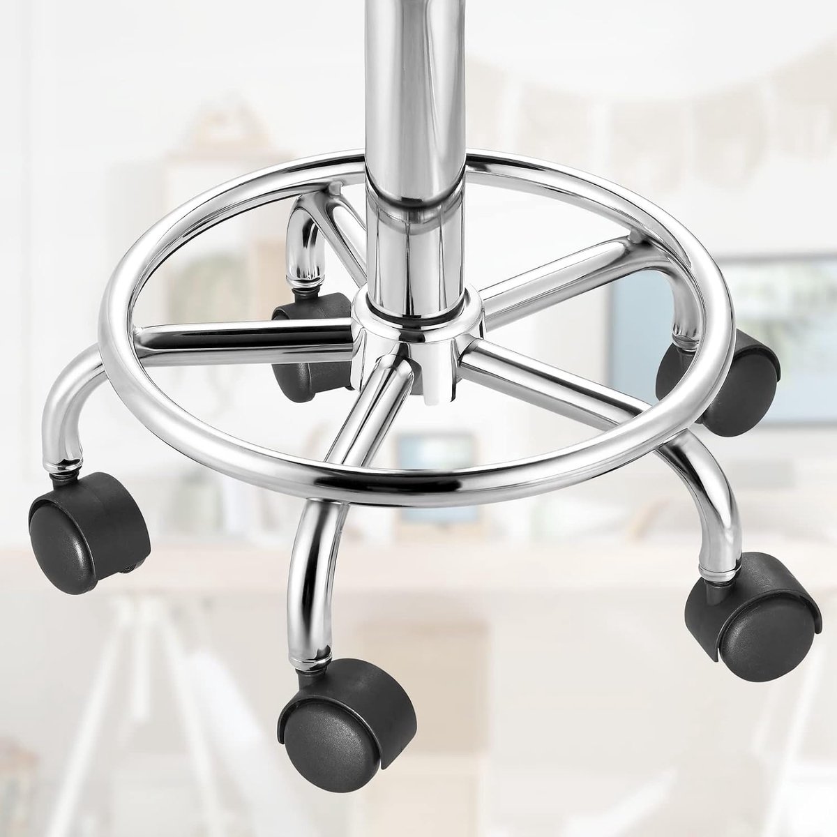 Casaria Rolling Stool Height Adjustable Filling 10cm 360°C Rotatable 51-65cm Seat Height Footrest Kitchen Office White