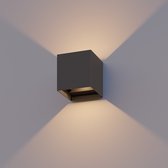 Calex LED Wandlamp Bari - Kubus - LED Up & Down - Verstelbare Stralingshoek - 7W - Tuinverlichting - Modern Design - Warm Wit Licht - Voor Binnen en Buiten - Antraciet