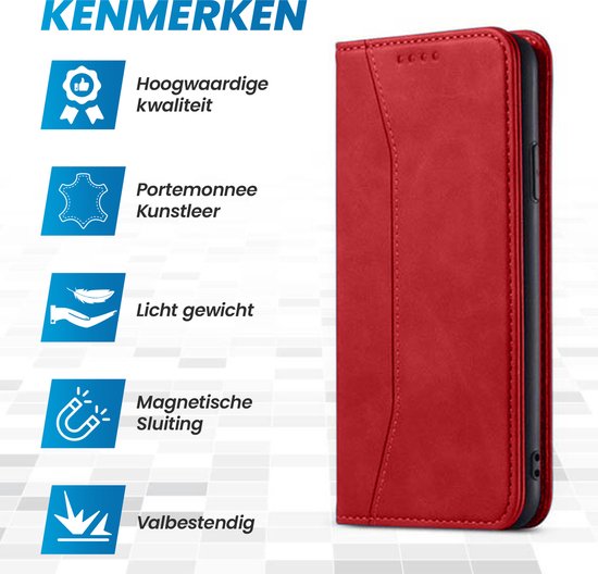 iPhone 14 Bookcase Case - Magnétique - Cuir - Wallet - Book Case - Wallet - Flip Cover - Apple iPhone 14 - Rouge