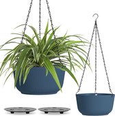 25 cm kunststof hangmand, set van 2, hangmand met kettingen, hangmand met irrigatiesysteem voor de tuin, woonkamer, hangmand voor buitengebruik voor het ophangen van potten voor planten, hangende bloempot, blauw