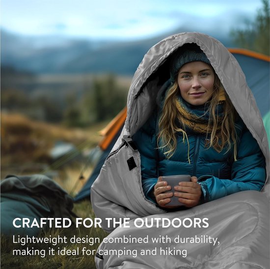 Slaapzak winter zomer outdoor - voor tot -5 °C - dekenslaapzak groot met ritssluitingen - 220 x 80 x 10 cm - waterdichte winterslaapzak voor volwassenen - grijs van Merkloos — afbeelding 5
