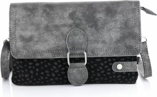 Crossbody/schoudertasje cheetah zwart/grijs 591