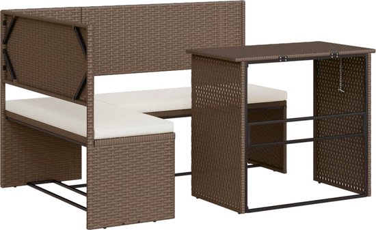 Banc de jardin en L avec table et coussins - Set de salon - Décoration extérieure - Mobilier Plein air - Rotin synthétique