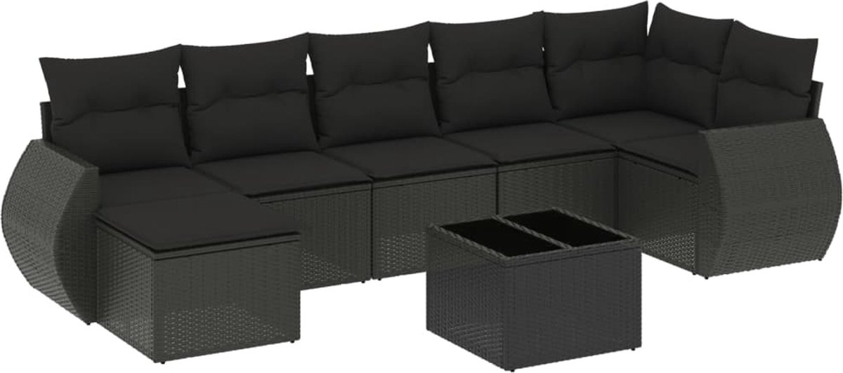 vidaXL 8-delige - Loungeset - met - kussens - poly - rattan - zwart