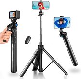 Trépied perche à Selfie 160 cm, perche à Selfie 4 en 1 rotative à 360 ° avec télécommande amovible, trépied de téléphone portable compatible avec Android/Gopro pour Selfie/vidéo/diffusion en direct/vlogging