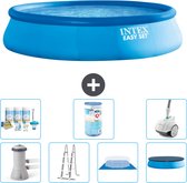 Intex Rond Opblaasbaar Easy Set Zwembad - 457 x 107 cm - Blauw - Inclusief Pomp - Ladder - Grondzeil - Afdekzeil Onderhoudspakket - Filter - Stofzuiger