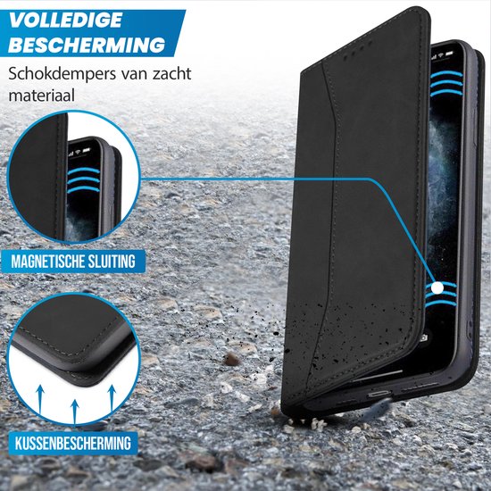 Étui Bookcase iPhone 11 - Magnétique - Cuir - Portefeuille - Étui livre - Portefeuille - Étui à rabat - Apple iPhone 11 - Zwart
