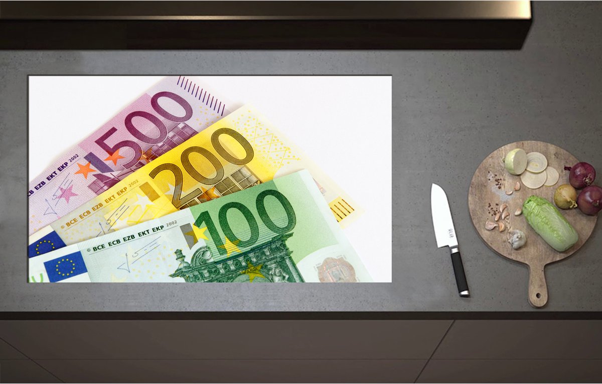 Inductieplaat Beschermer - 500, 200 en 100 euro biljet - 90x52 cm - 2 mm Dik - Inductie Beschermer - Bescherming Inductiekookplaat - Kookplaat Beschermer van Wit Vinyl