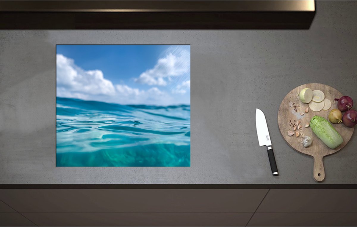 Inductieplaat Beschermer - Abstract uitzicht van de Blauwe Oceaan - 57x52 cm - 2 mm Dik - Inductie Beschermer - Bescherming Inductiekookplaat - Kookplaat Beschermer van Zwart Vinyl