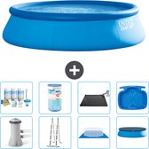 Intex Rond Opblaasbaar Easy Set Zwembad - 457 x 122 cm - Blauw - Inclusief Pomp - Ladder - Grondzeil - Afdekzeil Onderhoudspakket - Filter - Solar Mat - Voetenbad