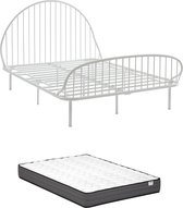 Bed 140 x 190 cm - Metaal - Wit + matras - ISELIA L 147 cm x H 117.5 cm x D 197 cm