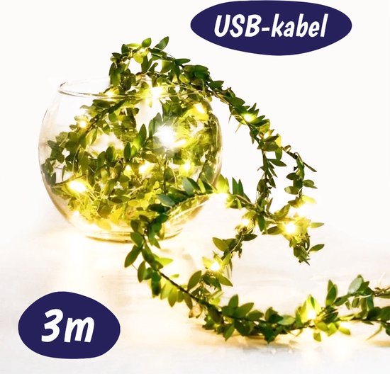 Guirlande lumineuse Lierre - LED - Wit chaud - 3 mètres - 30 lumières - USB - Feuilles de plantes artificielles