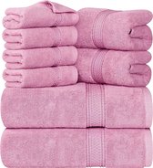 8-delige handdoekenset van katoen met ophanghaakjes, 2 badhanddoeken, 2 handdoeken en 4 waskleppen - (roze)