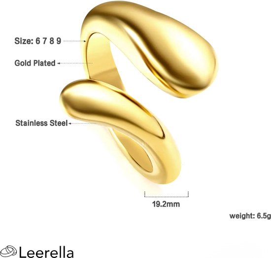 Leerella Bague élégante en or pour femme Taille 7/17,25 mm – Complément parfait à n'importe quelle tenue ! Acier inoxydable indestructible - Cadeau idéal pour la fête des mères, la Saint-Valentin et les anniversaires !