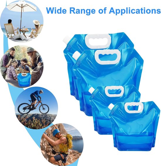 Opvouwbare Waterzakken 4 Stuks – 5L & 10L, BPA-vrij, Met Handvat, Ideaal Voor Kamperen En Noodgevallen