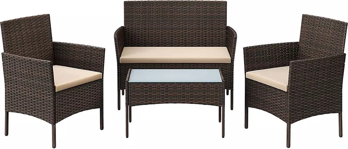 Tuinmeubelset van PE Polyrattan in bruin/taupe voor balkon en terras.