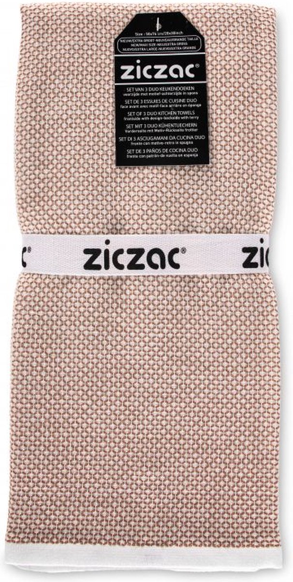 ZICZAC - Keukenhanddoeken LENO - SET/3 - Handig op te hangen, Sterke absorptie, Extra groot - 50x76 cm - Bruin