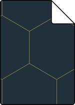Proefstaal ESTAhome behangpapier hexagon donkerblauw en goud - 139237 - 26,5 x 21 cm