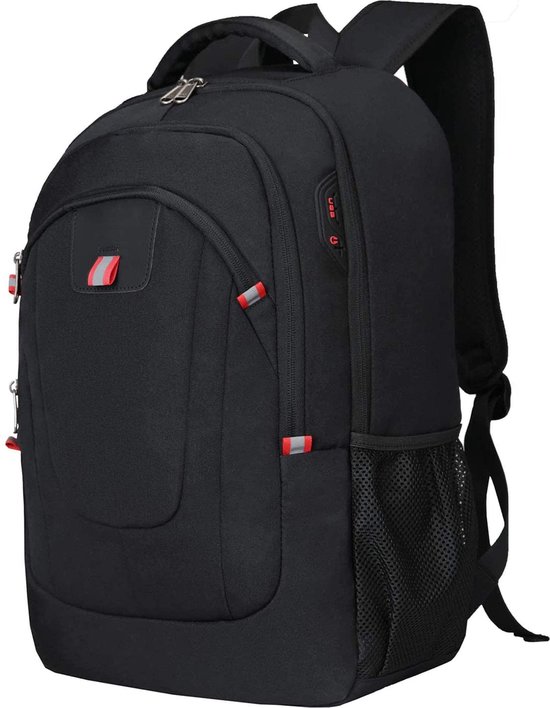Sac à dos antivol étanche 17,3 pouces sac à dos pour ordinateur portable hommes avec connexion USB sac à dos d'école grand sac à dos pour ordinateur portable d'affaires pour les voyages de travail hommes garçons - noir