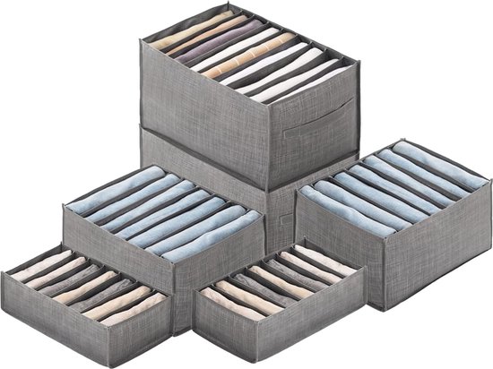Exyvox Set van 12 kledingkast-organizers voor kleding, opvouwbare stoffen opbergdozen, kast, wasbare, grijze lade-organizer, opbergdozen voor babykleding Exyvox Set van 12 kledingkast-organizers voor kleding, opvouwbare stoffen opbergdozen, kast, wasbare, grijze lade-organizer, opbergdozen voor babykleding