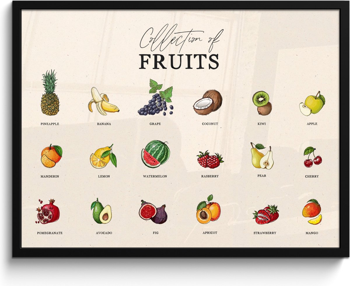 FrameYourWall Fotolijst inclusief poster - Posterlijst 80x60 cm - Posters - Fruit soorten - Kleurrijk - Eten - Vintage - Foto in lijst - Keuken decoratie muur - Wanddecoratie accessoires - Muurdecoratie - Schilderijen fruit - overzicht