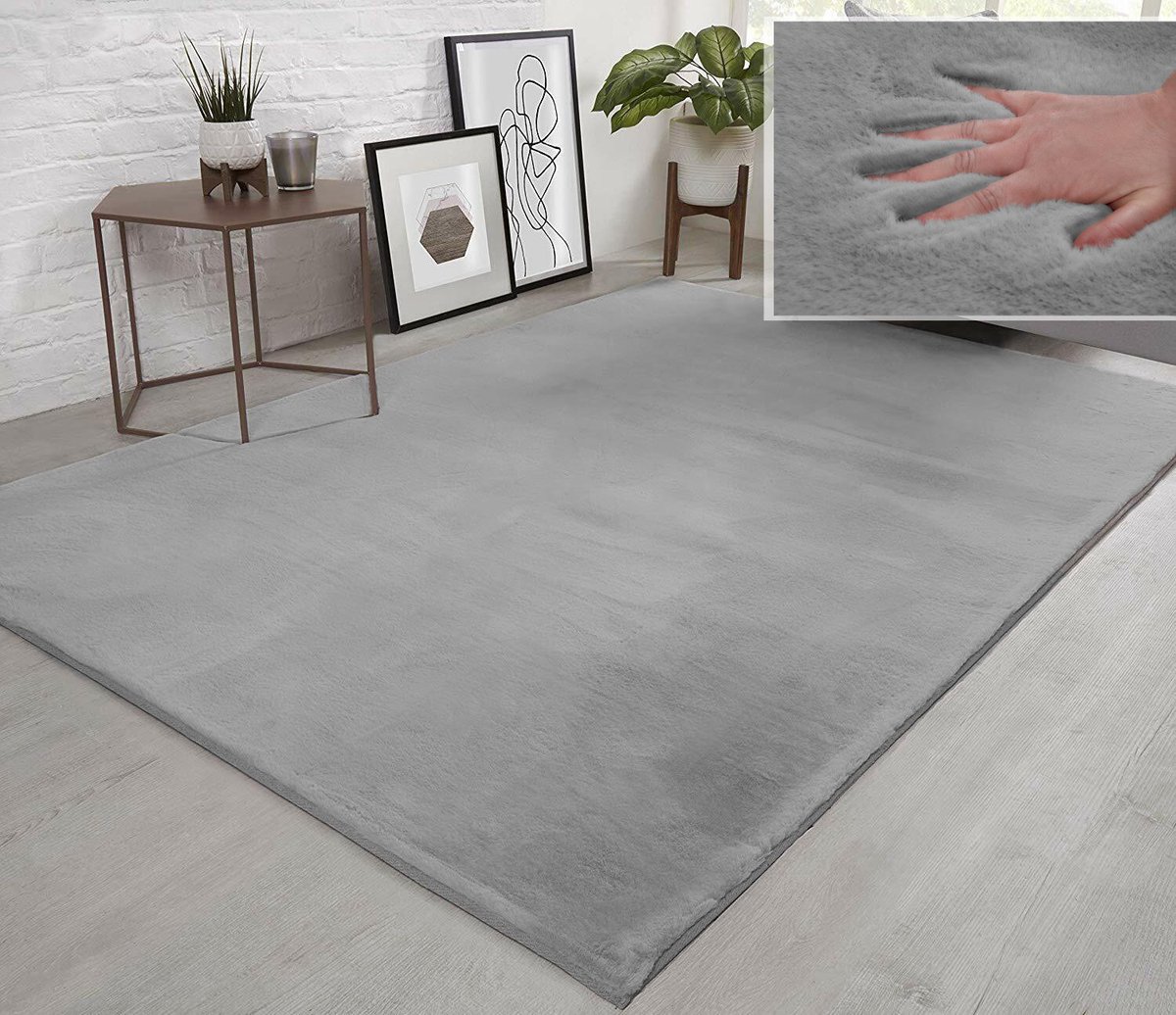 flycarpets Fluffy Hoogpolig Super Zacht Effen Vloerkleed - Lichtgrijs / Zilver - 200x290 cm