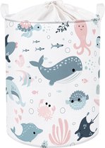 45L zeedieren zeepbellen zeemeermin haai roze blauw wasmand witte dolfijnen kwallen speelgoed opbergmand voor slaapkamer, 36x45 cm