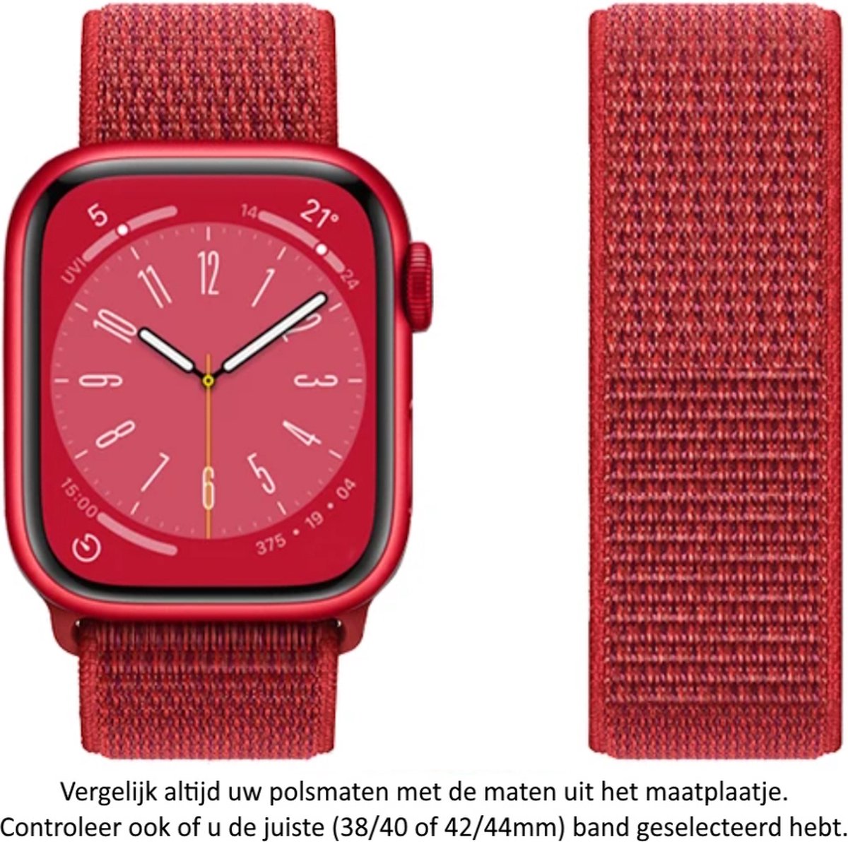 Rode Nylon Horloge Band geschikt voor Apple Watch 1, 2, 3, 4, 5, 6, 7, 8, SE, 42mm, 44mm & 45mm "Mannenbreedte" Series - Zacht Geweven Nylon - 42 mm, 44 mm en 45 mm - red - Rood - Maat: zie maatfoto