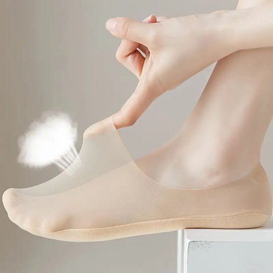 4 paires de Chaussettes rafraîchissantes pour femme I Chaussettes invisibles I Chaussettes en tissu I Douces et légères I Chaussettes bateau I Taille 36-42 I Beige