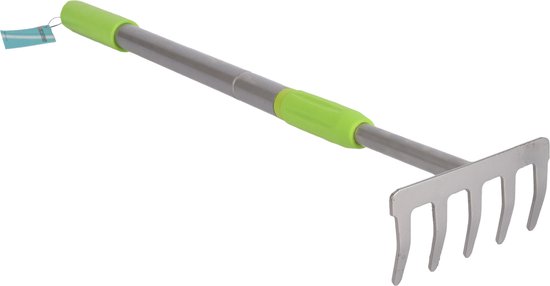 Groen & Zilveren Tuingereedschap Set - Gemaakt Van Metaal En Plastic| Inhoud1 Hark En 3stuks Tuingereedschap - Hark verstelbaar tot 90 cm - Tuingereedschap met 25*8cm| Onmisbaar Voor Tuinonderhoud van Groën — afbeelding 4