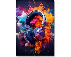 Allernieuwste.nl® Canvas Schilderij GAME HEADPHONE Kleurexplosie - Voor Gamers Spelletjes Fanaten - Slaapkamer - 50 x 70 cm - kleur