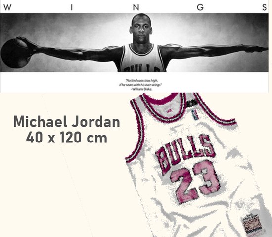 Allernieuwste.nl® Canvas Schilderij 5 luik Michael Jordan Wings - Basketbal Topper Poster - Sport - 80 x 150 cm - Kleur