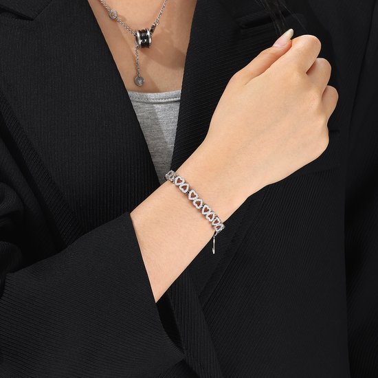 Malinsi Bracelet Femme Luv - Argent Plaqué Platinum 17-20.5cm Ajustable - Bijoux Bracelets Femme